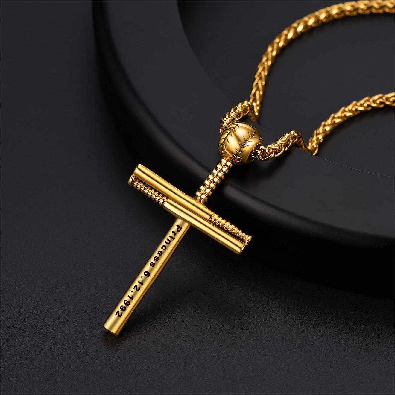 FaithHeart Baseball Bat Cross Necklace Sport Pendant For Men FaithHeart