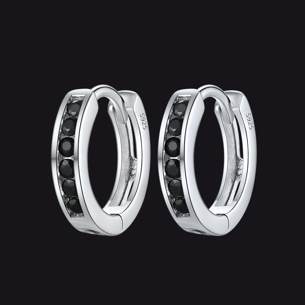 FaithHeart Sterling Silver Black Onyx Huggie Hoop Earrings For Men FaithHeart