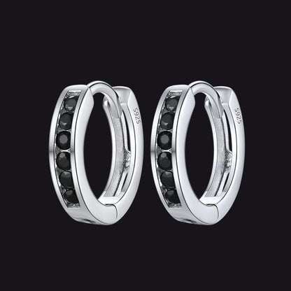 FaithHeart Sterling Silver Black Onyx Huggie Hoop Earrings For Men FaithHeart