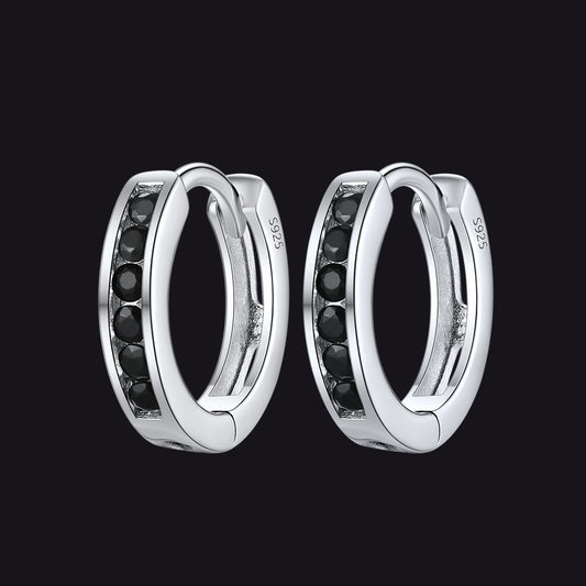 FaithHeart Sterling Silver Black Onyx Huggie Hoop Earrings For Men FaithHeart