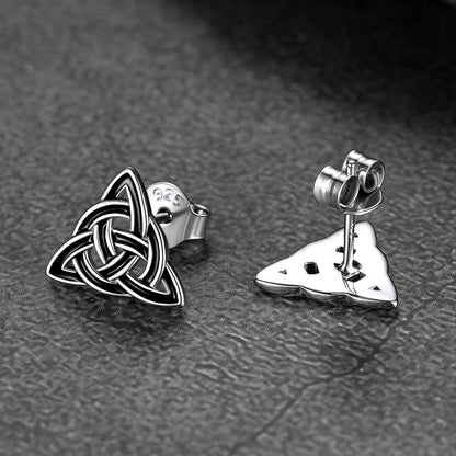 FaithHeart S925 Black Triangle Sterling Silver Knot Stud Earrings FaithHeart
