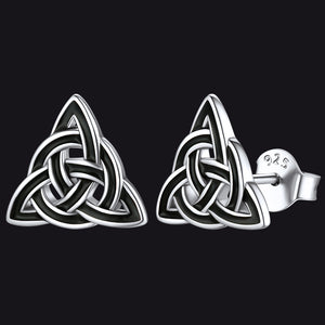 FaithHeart S925 Black Triangle Sterling Silver Knot Stud Earrings FaithHeart