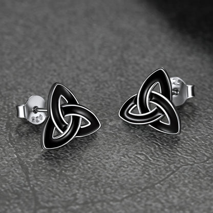 FaithHeart Sterling Silver Black Triquetra Celtic Knot Stud Earrings FaithHeart