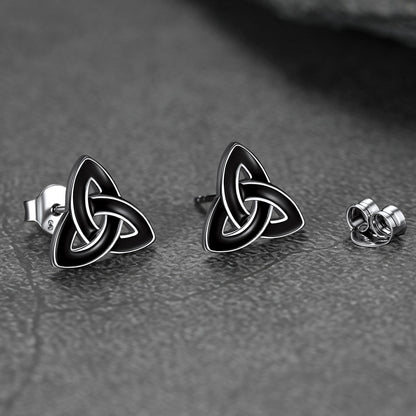 FaithHeart Sterling Silver Black Triquetra Celtic Knot Stud Earrings FaithHeart