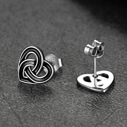 FaithHeart Black Heart Stud Earrings Celtic Knot Studs in Sterling Silver FaithHeart