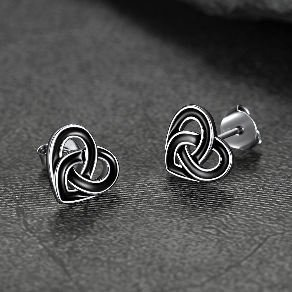 FaithHeart Black Heart Stud Earrings Celtic Knot Studs in Sterling Silver FaithHeart