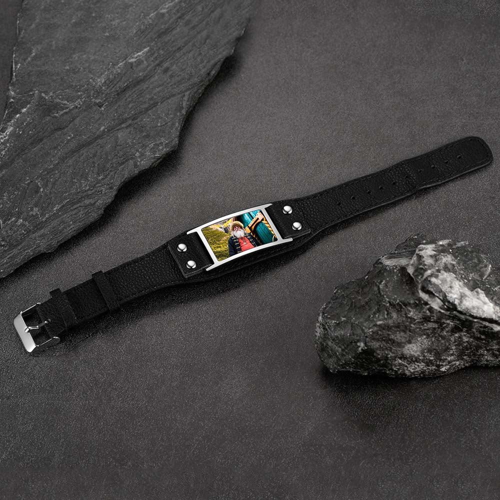 FaithHeart Personalized Picture Bracelets Engraved  Charm Cuff Leather Bracelet FaithHeart