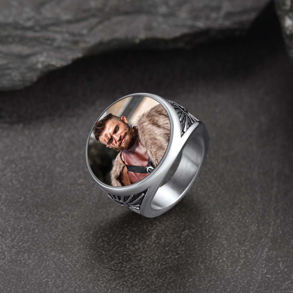 FaithHeart Custom Celtic Signet Ring with Photo Inside for Men FaithHeart