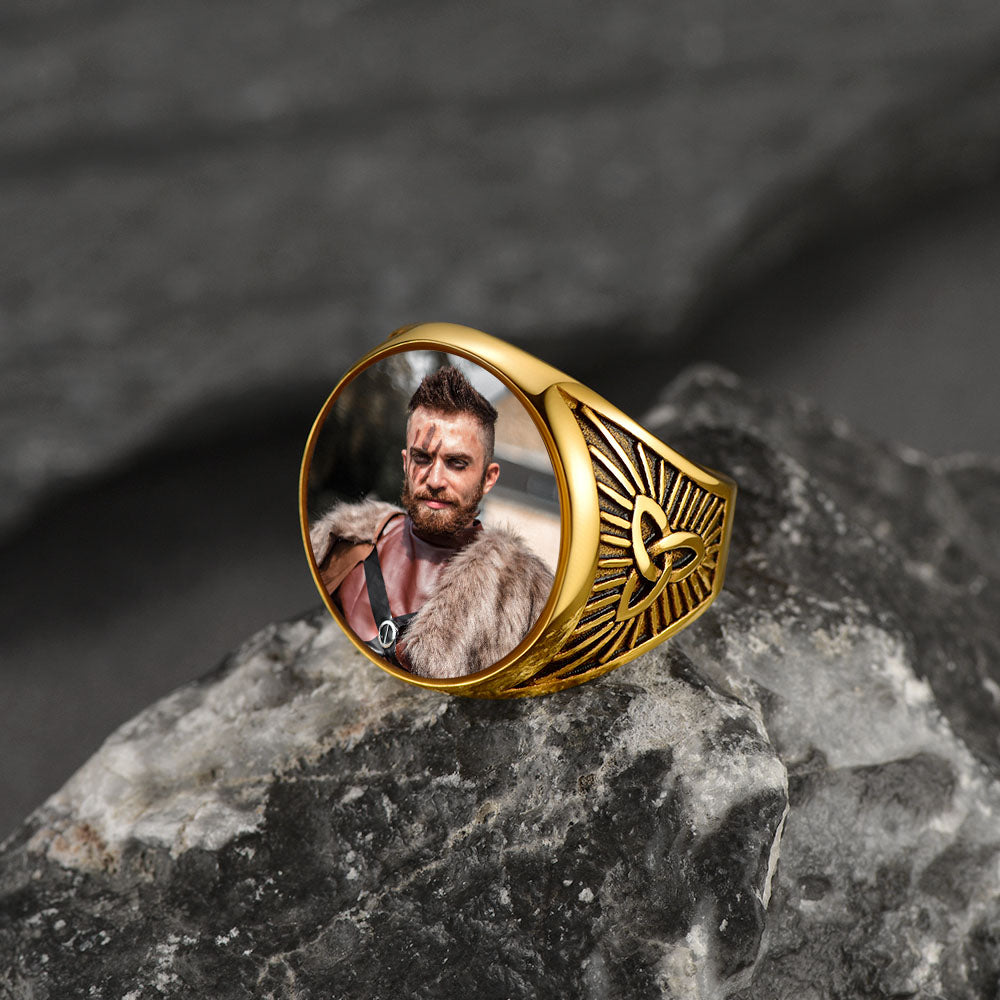 FaithHeart Custom Celtic Signet Ring with Photo Inside for Men FaithHeart