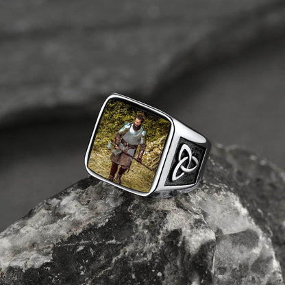 FaithHeart Custom Photo Engraved Ring Celtic Signet Ring FaithHeart