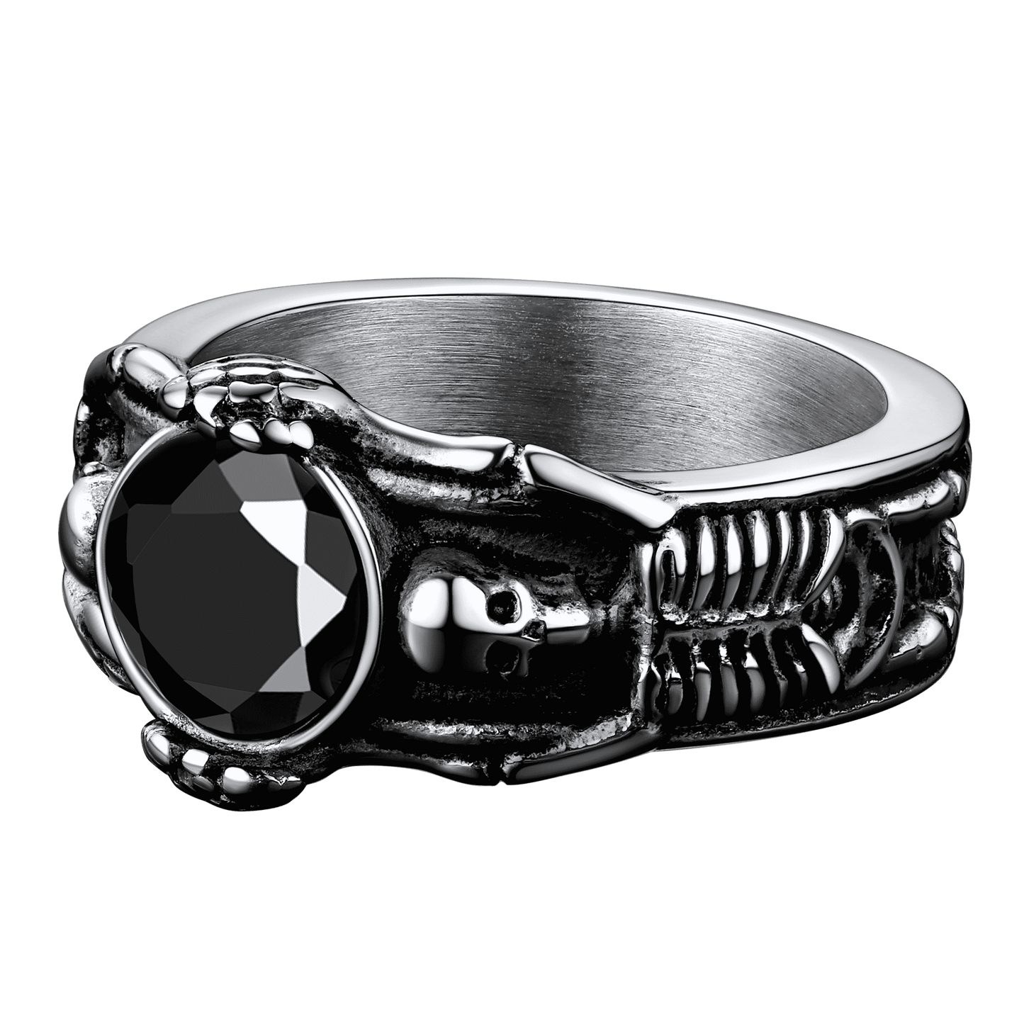 FaithHeart Gothic Gemstone Skull Ring Birthstone Signet Ring For Men FaithHeart