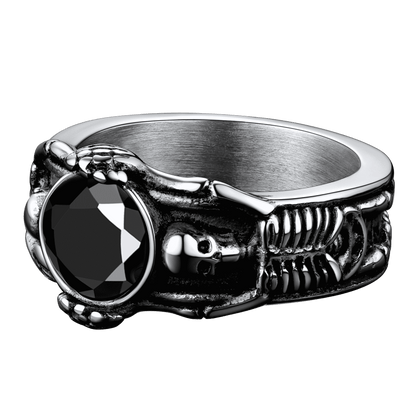 FaithHeart Gothic Gemstone Skull Ring Birthstone Signet Ring For Men FaithHeart