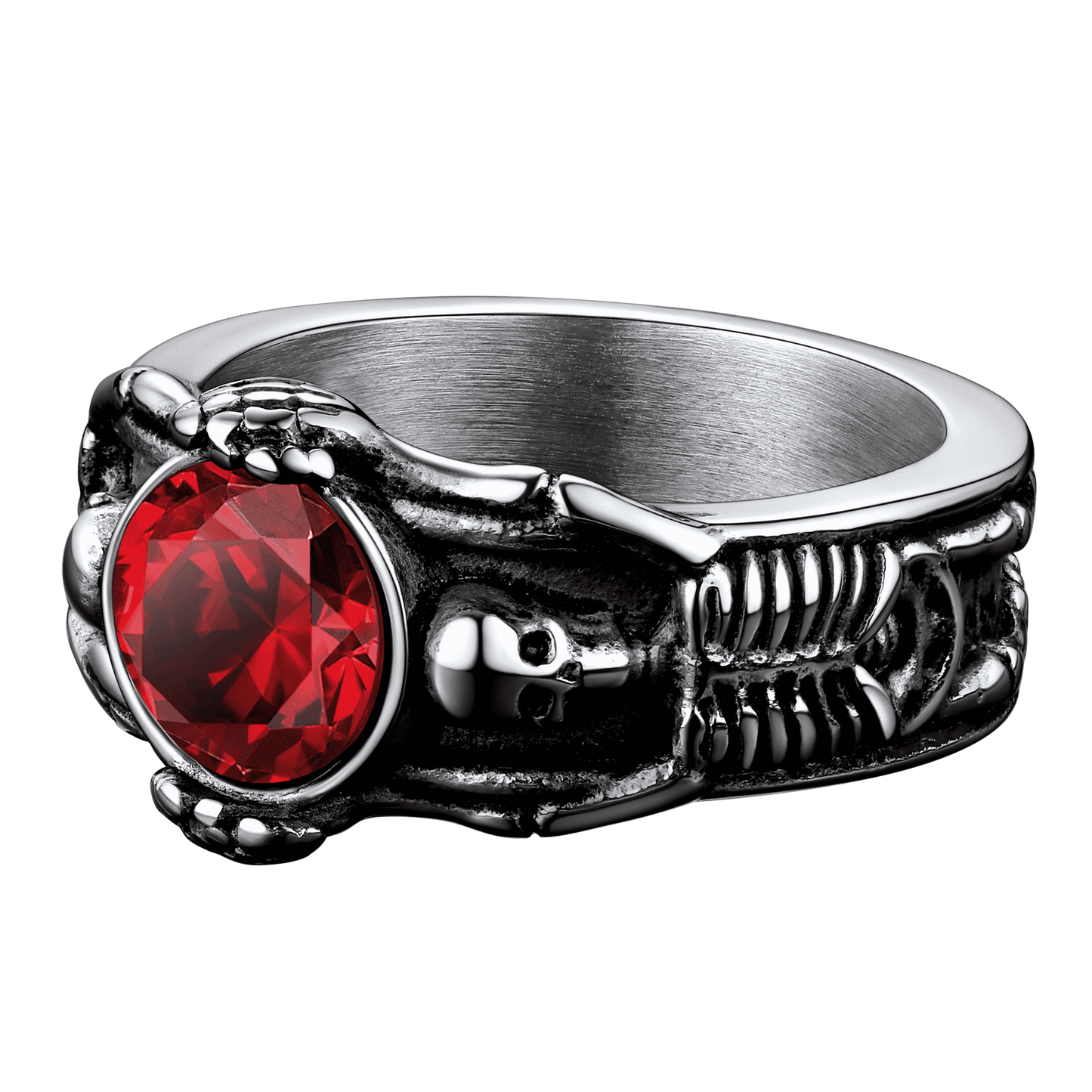 FaithHeart Gothic Gemstone Skull Ring Birthstone Signet Ring For Men FaithHeart