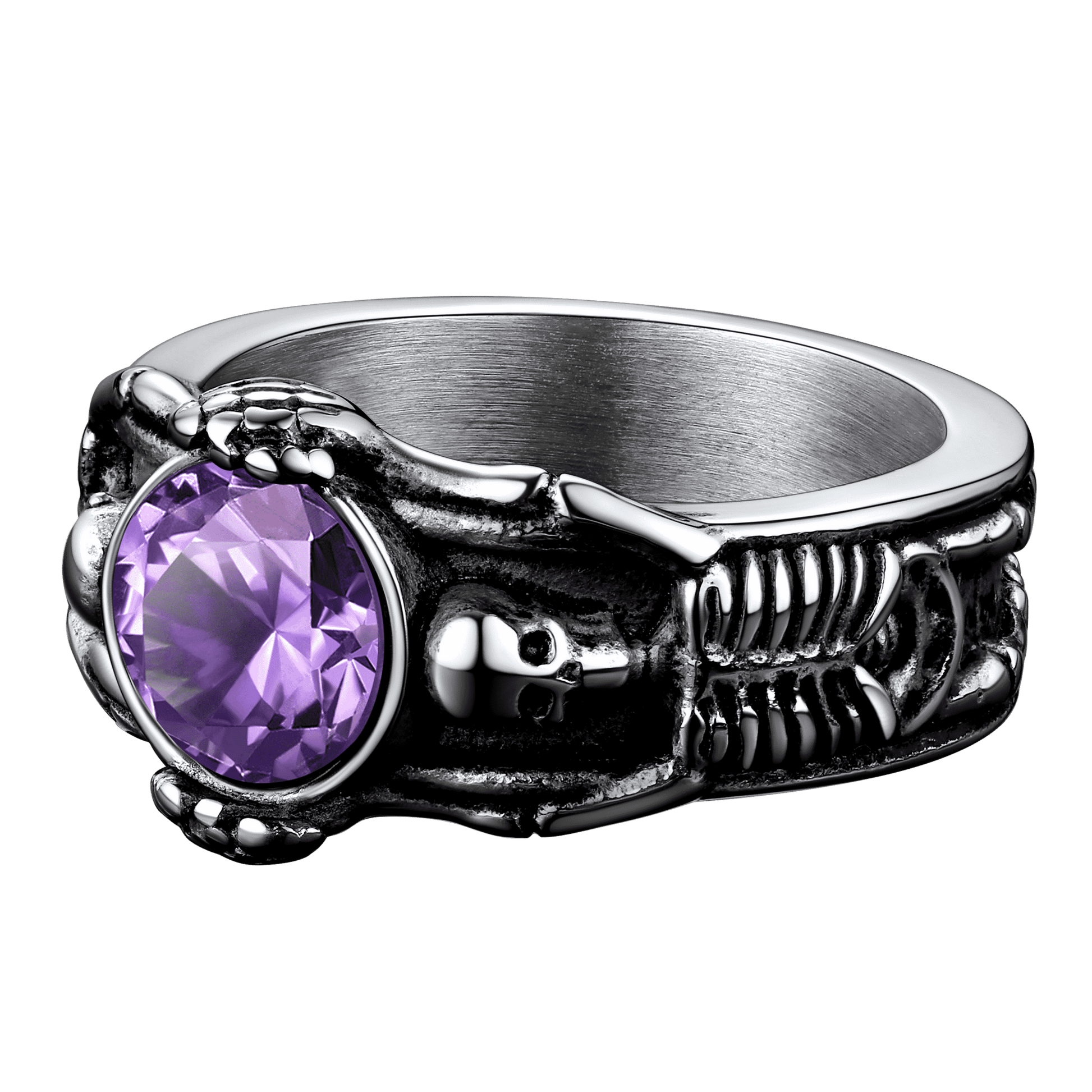 FaithHeart Gothic Gemstone Skull Ring Birthstone Signet Ring For Men FaithHeart
