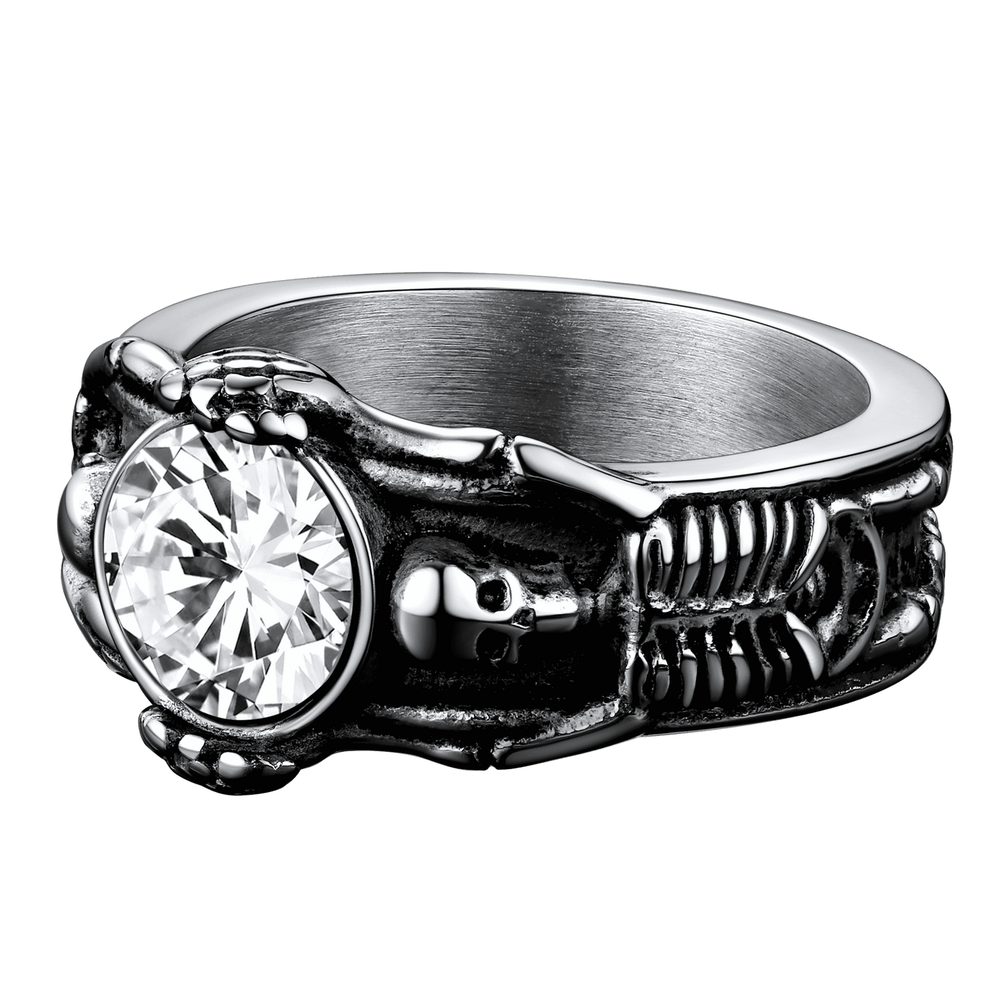 FaithHeart Gothic Gemstone Skull Ring Birthstone Signet Ring For Men FaithHeart