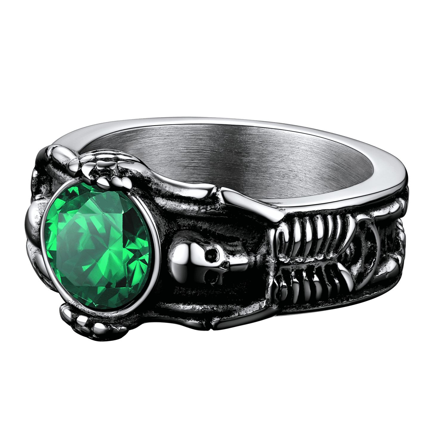 FaithHeart Gothic Gemstone Skull Ring Birthstone Signet Ring For Men FaithHeart