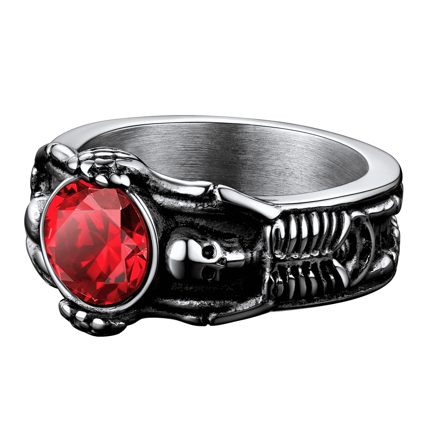 FaithHeart Gothic Gemstone Skull Ring Birthstone Signet Ring For Men FaithHeart