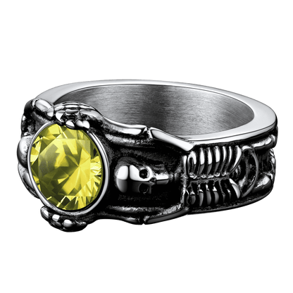 FaithHeart Gothic Gemstone Skull Ring Birthstone Signet Ring For Men FaithHeart