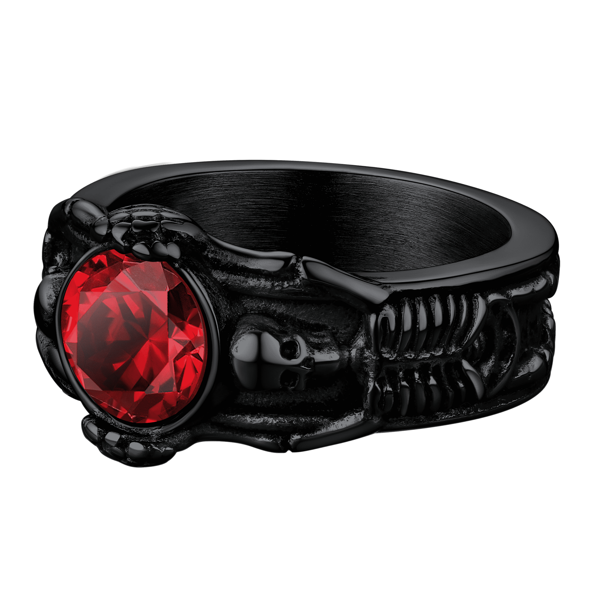 FaithHeart Gothic Gemstone Skull Ring Birthstone Signet Ring For Men FaithHeart