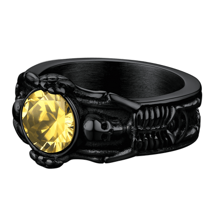 FaithHeart Gothic Gemstone Skull Ring Birthstone Signet Ring For Men FaithHeart