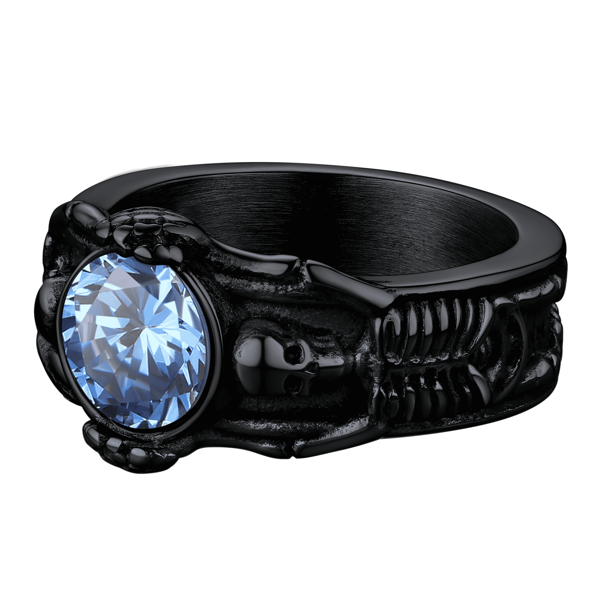 FaithHeart Gothic Gemstone Skull Ring Birthstone Signet Ring For Men FaithHeart