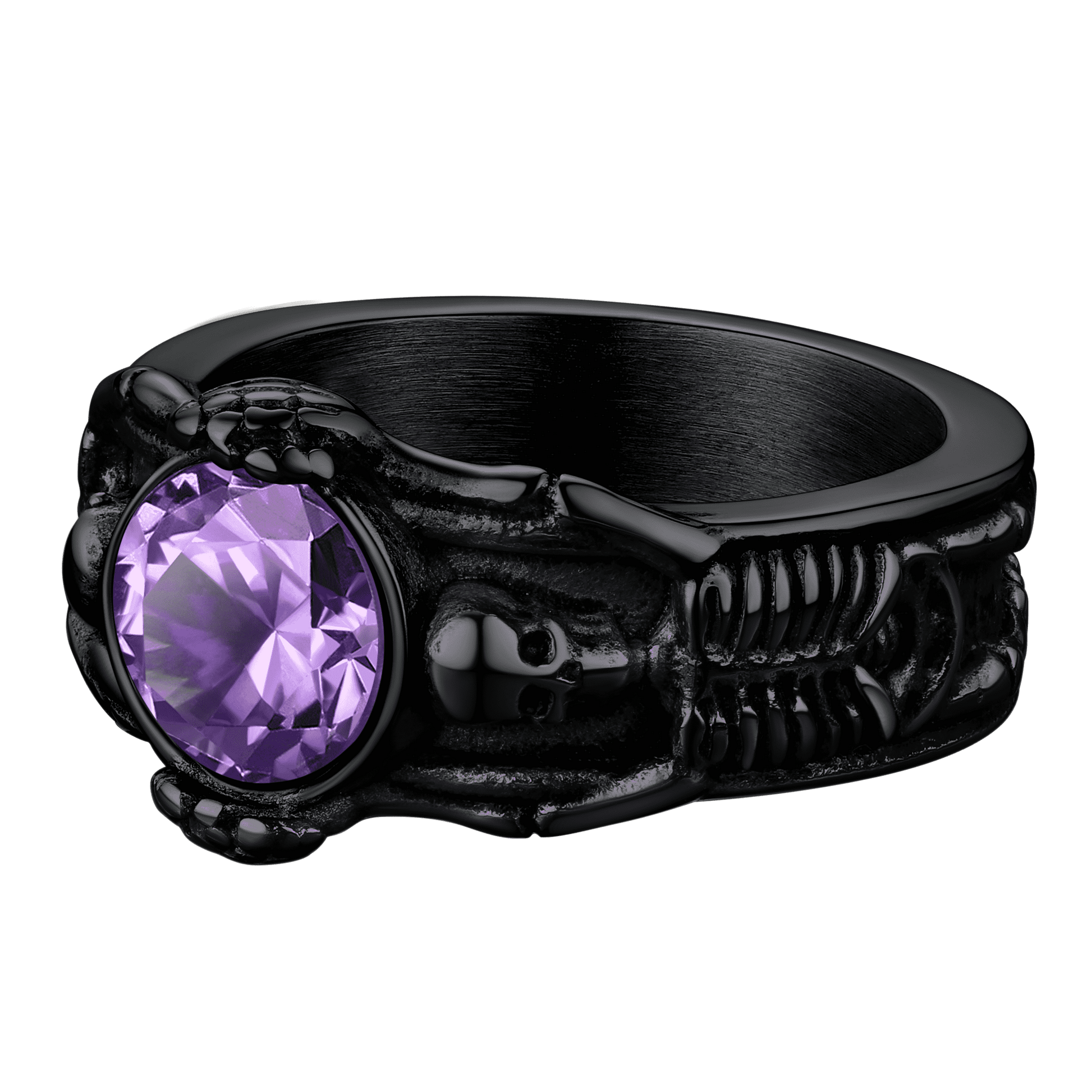 FaithHeart Gothic Gemstone Skull Ring Birthstone Signet Ring For Men FaithHeart
