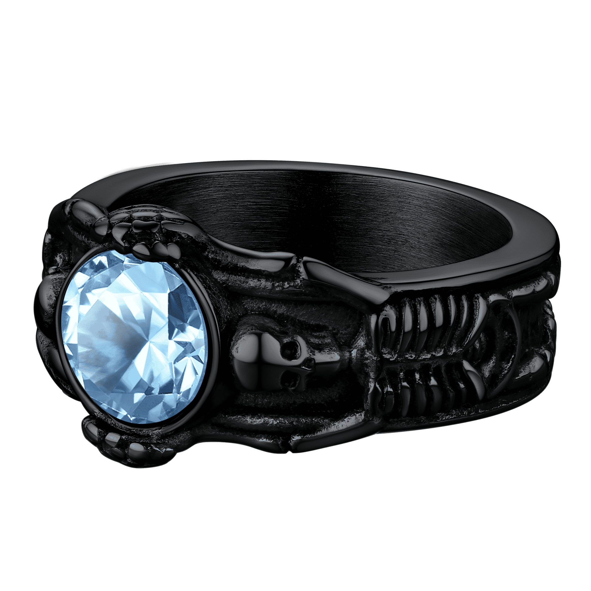 FaithHeart Gothic Gemstone Skull Ring Birthstone Signet Ring For Men FaithHeart