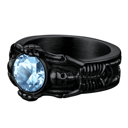 FaithHeart Gothic Gemstone Skull Ring Birthstone Signet Ring For Men FaithHeart
