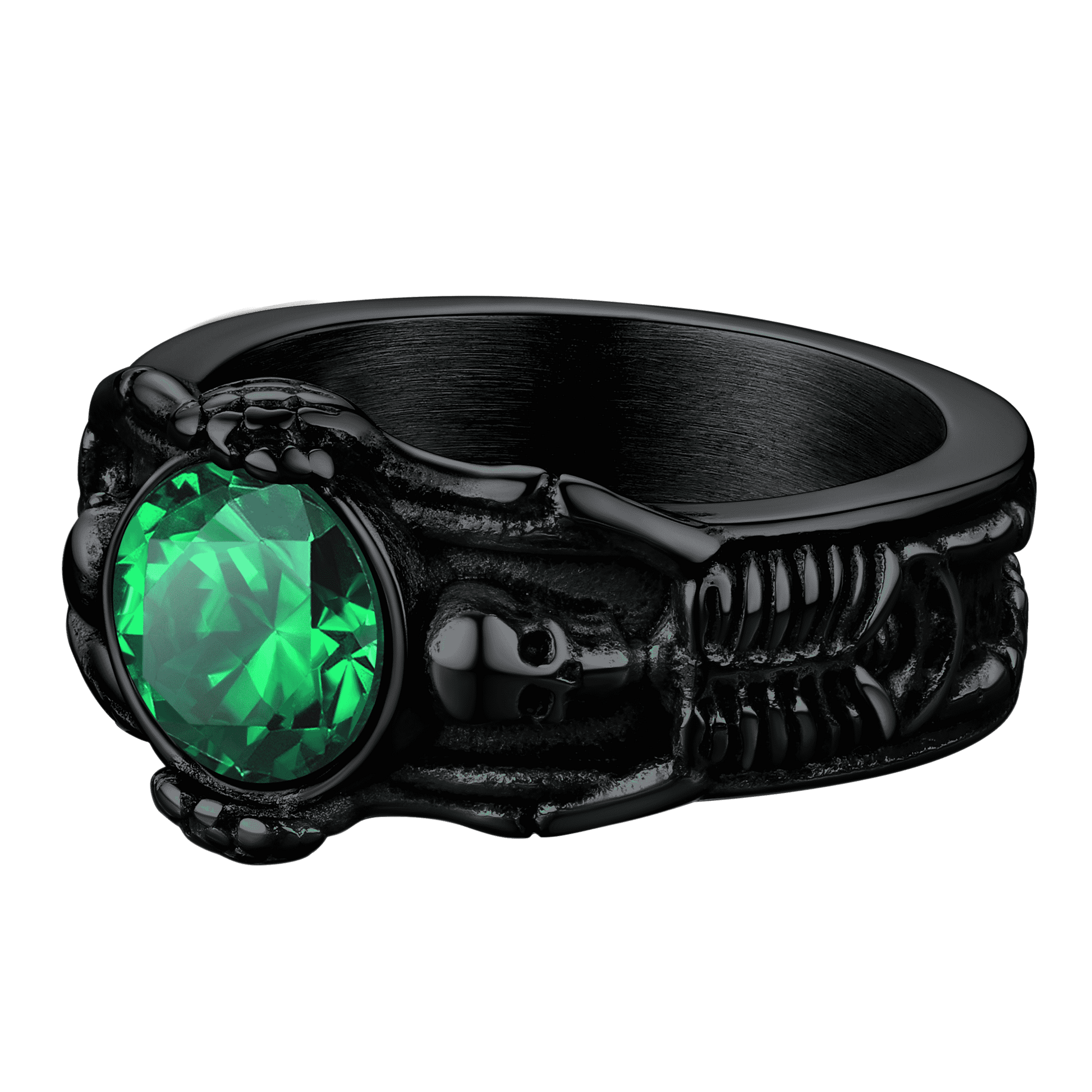 FaithHeart Gothic Gemstone Skull Ring Birthstone Signet Ring For Men FaithHeart