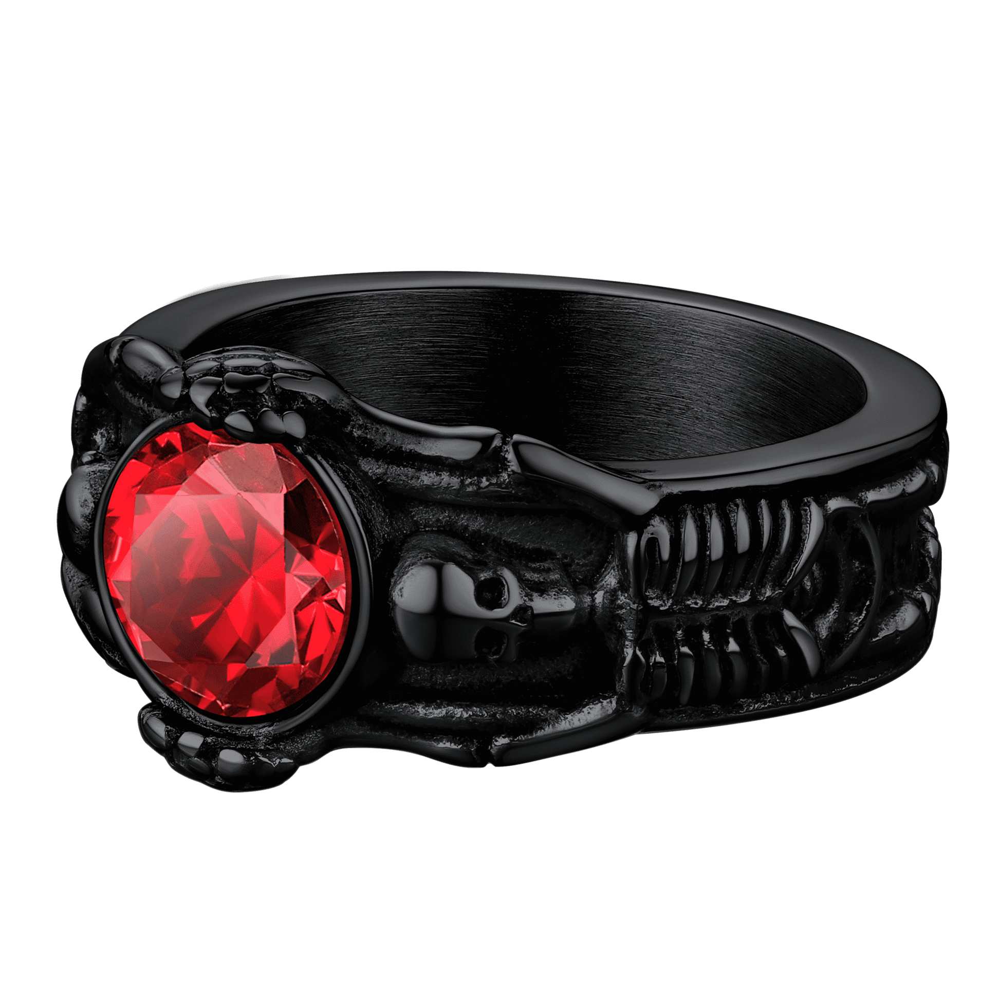 FaithHeart Gothic Gemstone Skull Ring Birthstone Signet Ring For Men FaithHeart