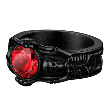 FaithHeart Gothic Gemstone Skull Ring Birthstone Signet Ring For Men FaithHeart