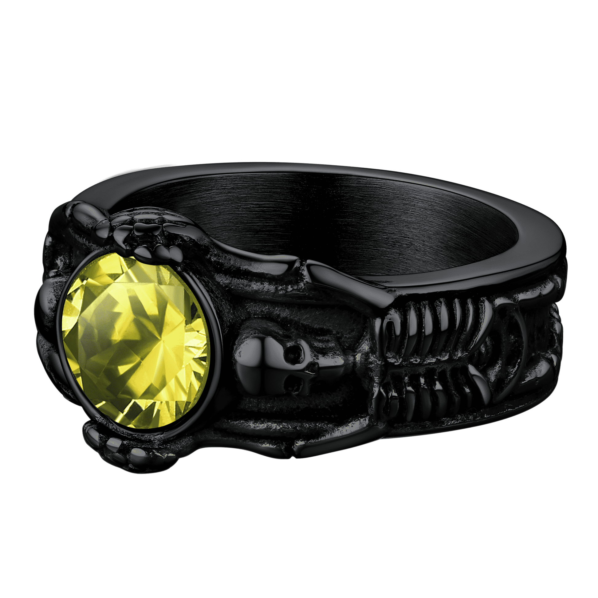 FaithHeart Gothic Gemstone Skull Ring Birthstone Signet Ring For Men FaithHeart