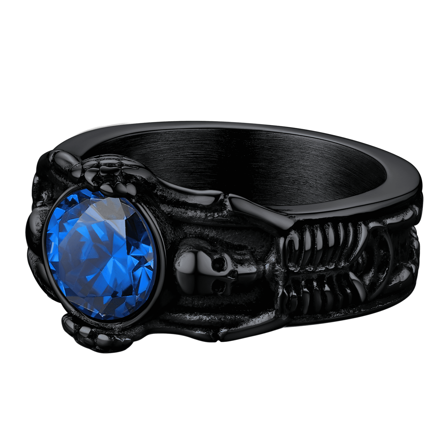 FaithHeart Gothic Gemstone Skull Ring Birthstone Signet Ring For Men FaithHeart