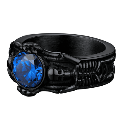 FaithHeart Gothic Gemstone Skull Ring Birthstone Signet Ring For Men FaithHeart