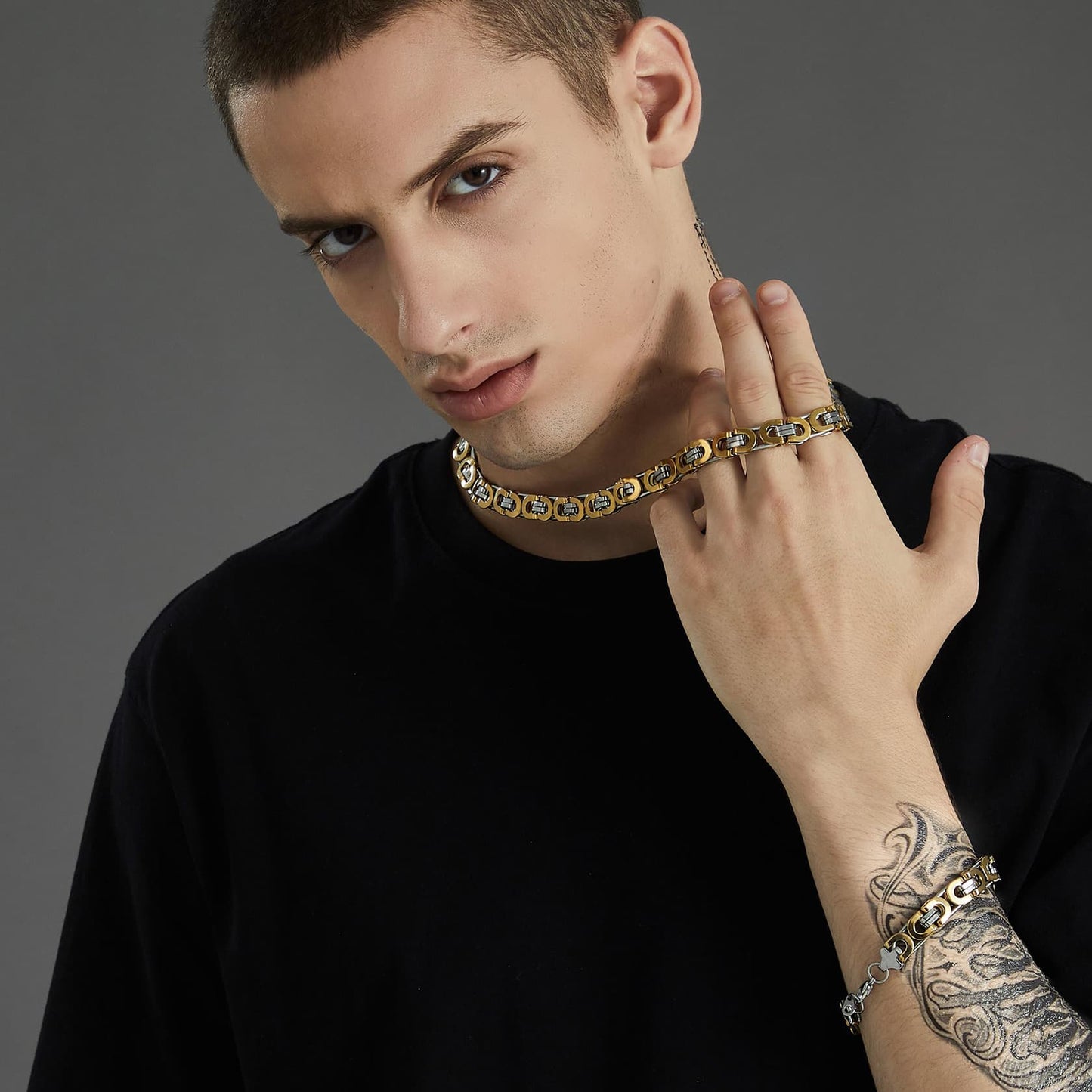 FaithHeart Flat Byzantine Gold Chain Link Necklace For Men FaithHeart