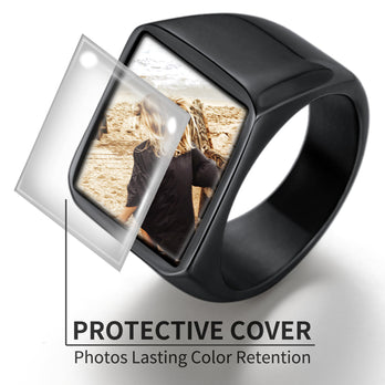 FatihHeart Custom Square Signet Ring With Photo for Men FaithHeart