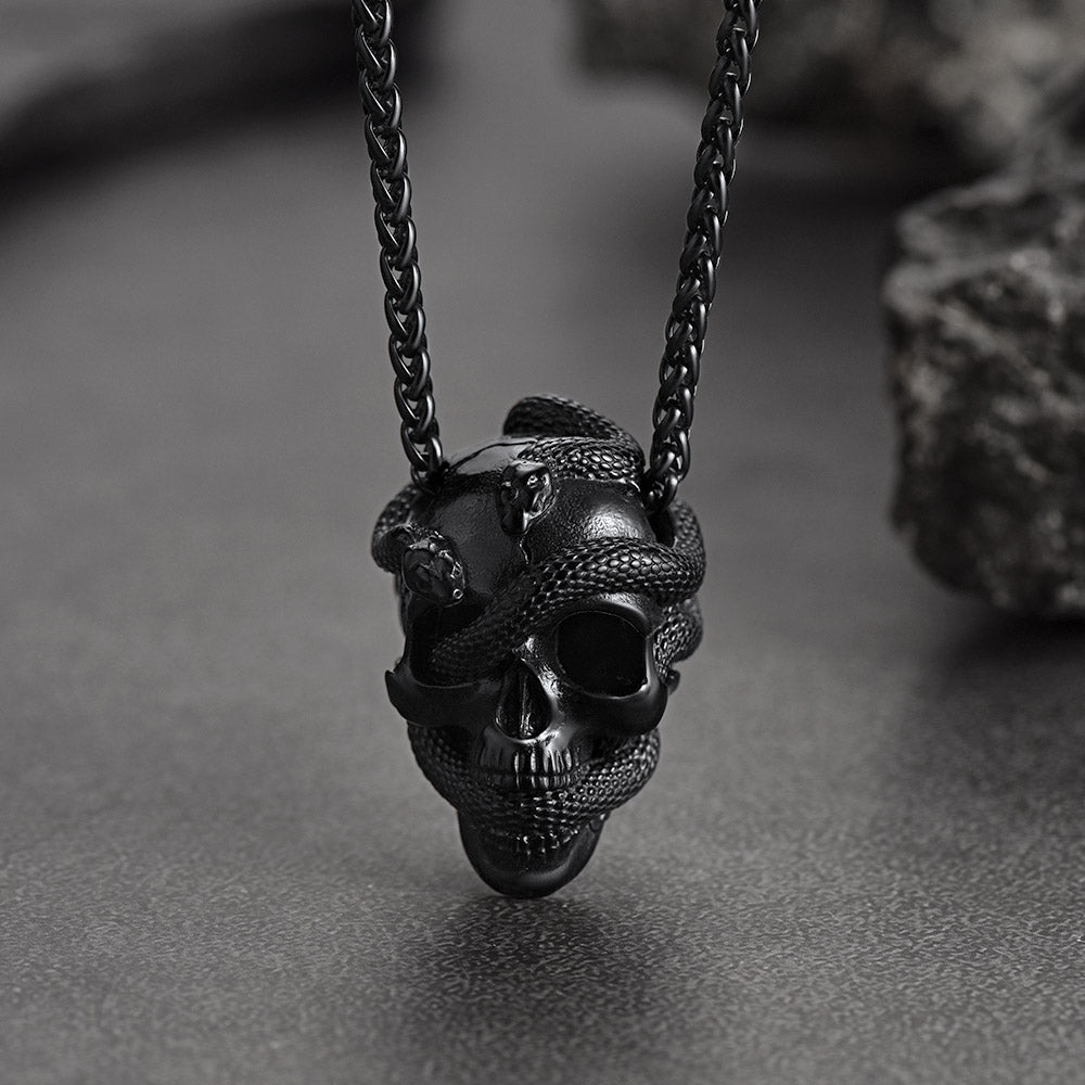 FaithHeart Snake Skull Pendant Necklace Stainless Steel Gothic Jewelry FaithHeart