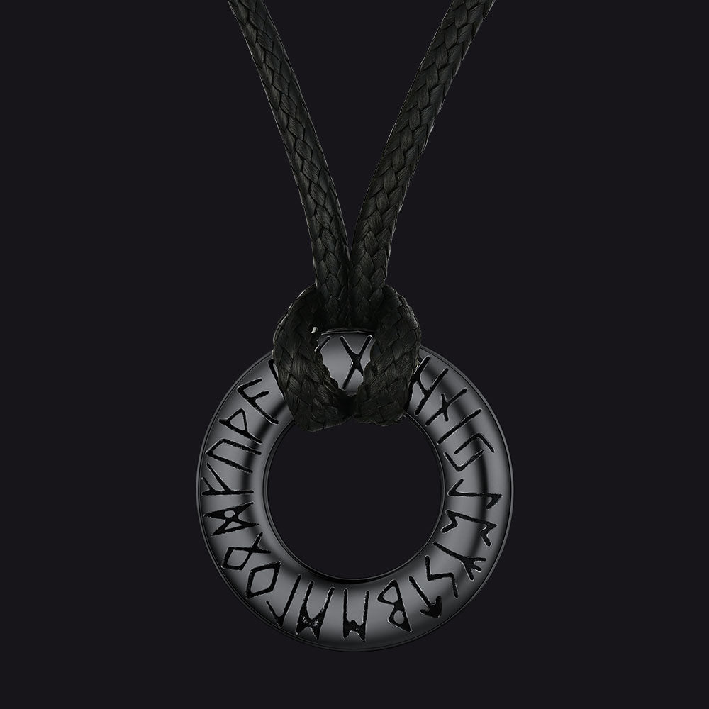 FaithHeart Viking Circle Rune Pendant Necklace With Wax Chain for Men FaithHeart