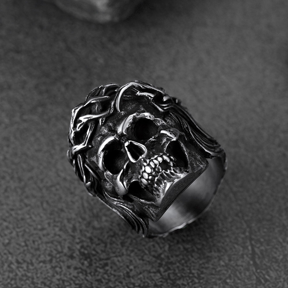FaithHeart Crown of Thorns Skull Ring For Men Stainless Steel FaithHeart