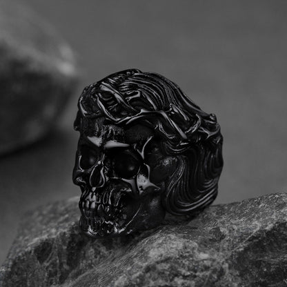FaithHeart Crown of Thorns Skull Ring For Men Stainless Steel FaithHeart