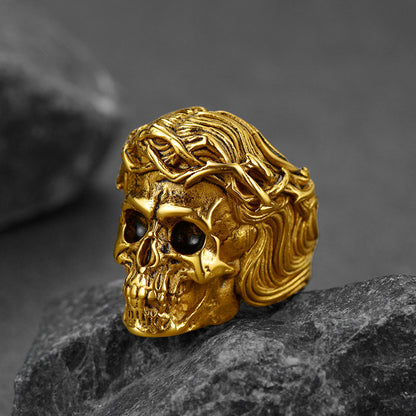 FaithHeart Crown of Thorns Skull Ring For Men Stainless Steel FaithHeart