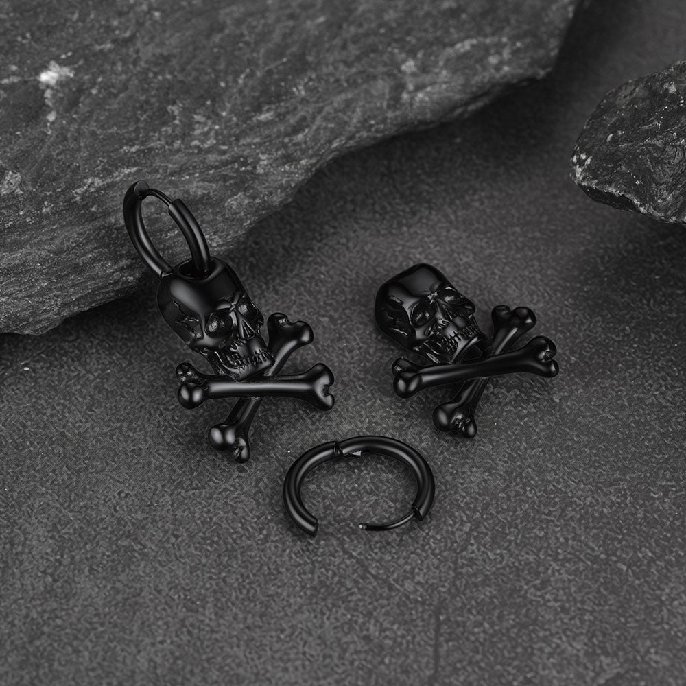 FaithHeart Punk Skull Bone Hoop Earrings for Men FaithHeart