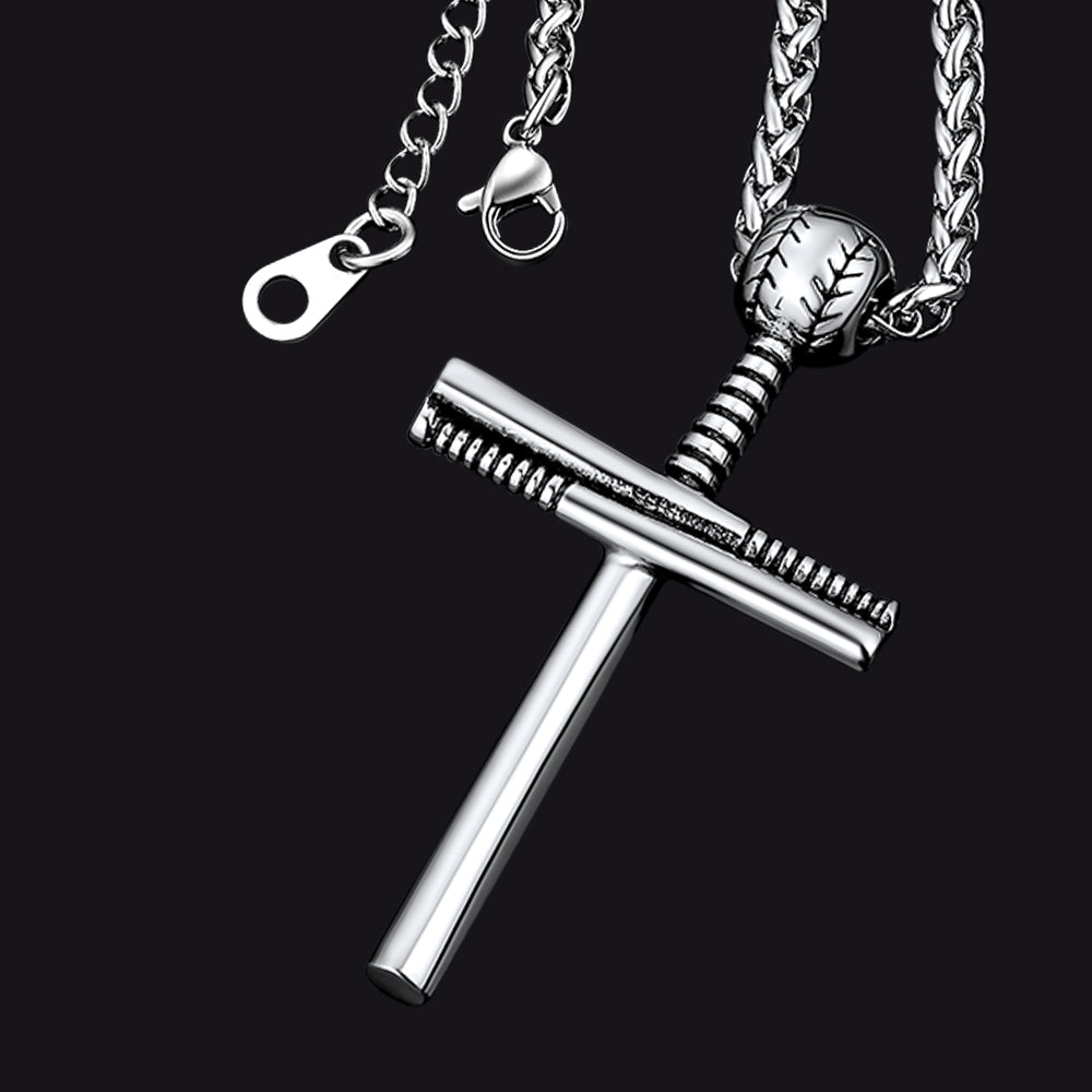 FaithHeart Baseball Bat Cross Necklace Sport Pendant For Men FaithHeart