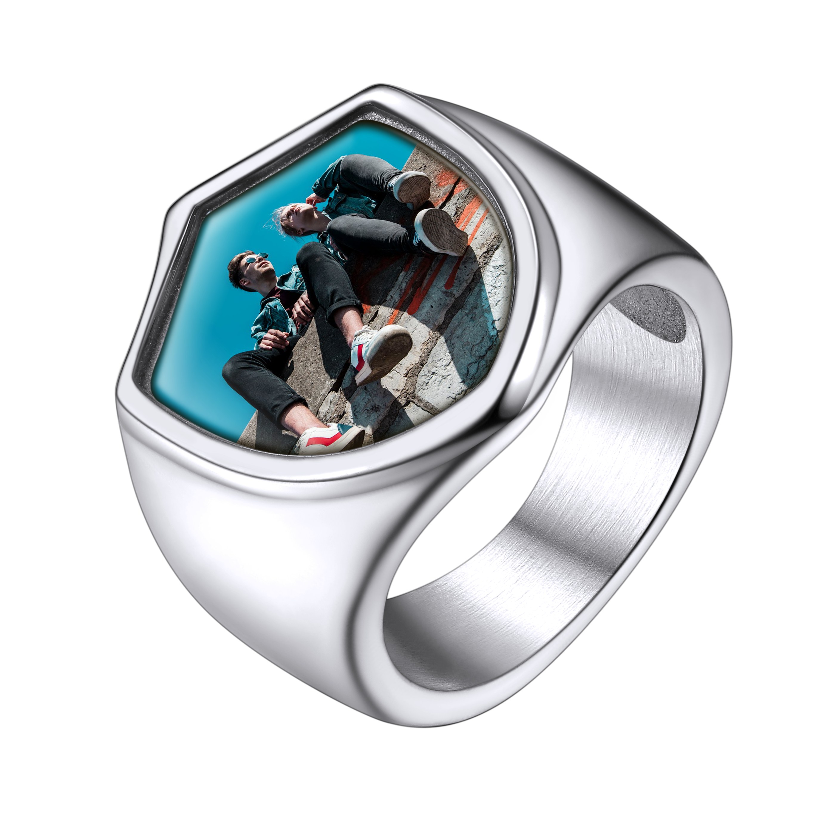 Customized Shield Signet Ring Photo Memorial Gift