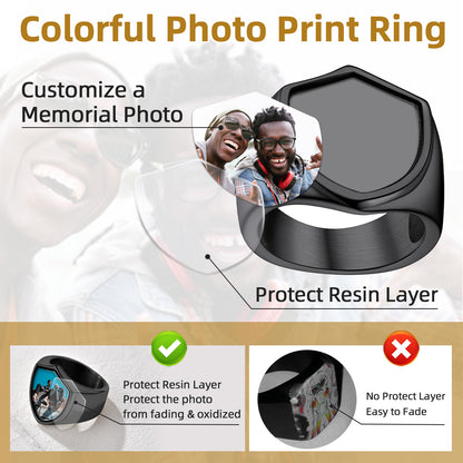 FaithHeart Custom Shield Signet Ring with Photo Engraved Ring for Men FaithHeart
