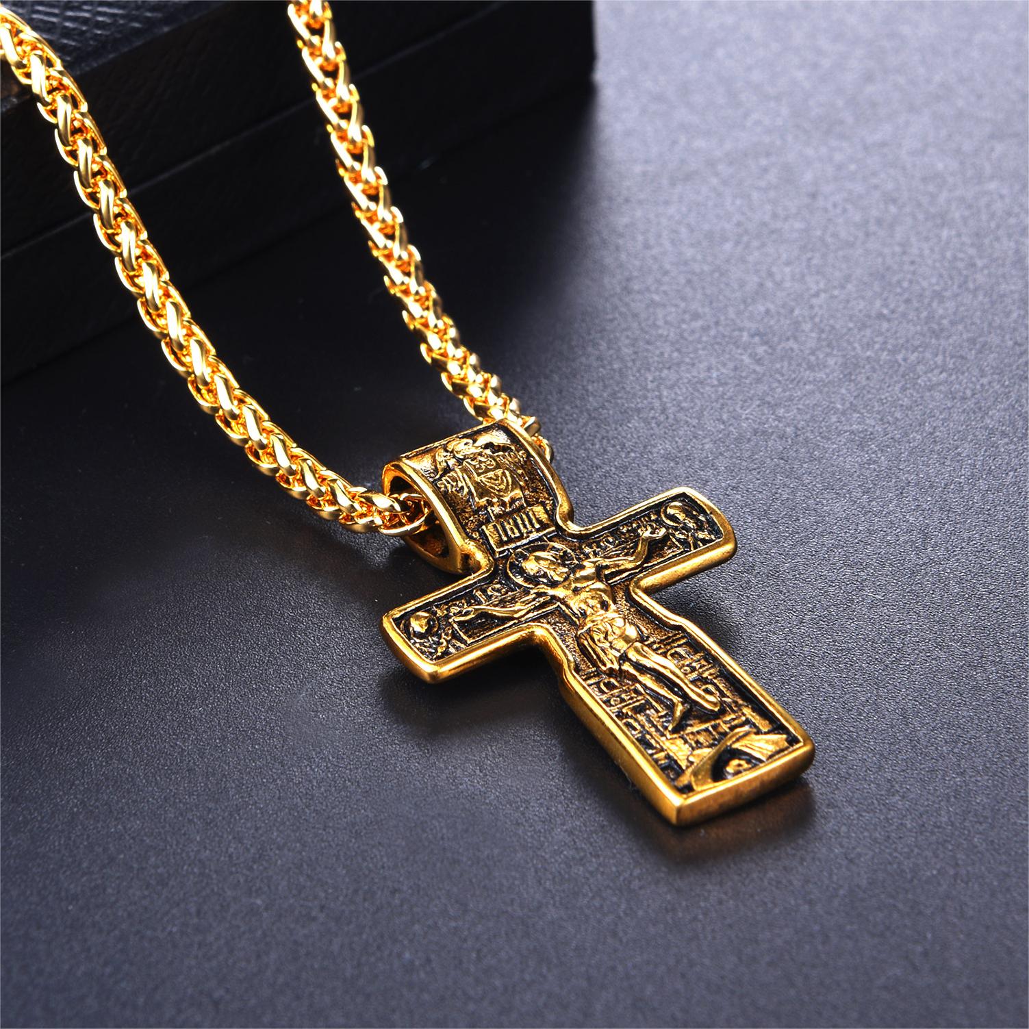 FaithHeart Vintage Orthodox Cross Necklace Crucifix Pendant for Men FaithHeart