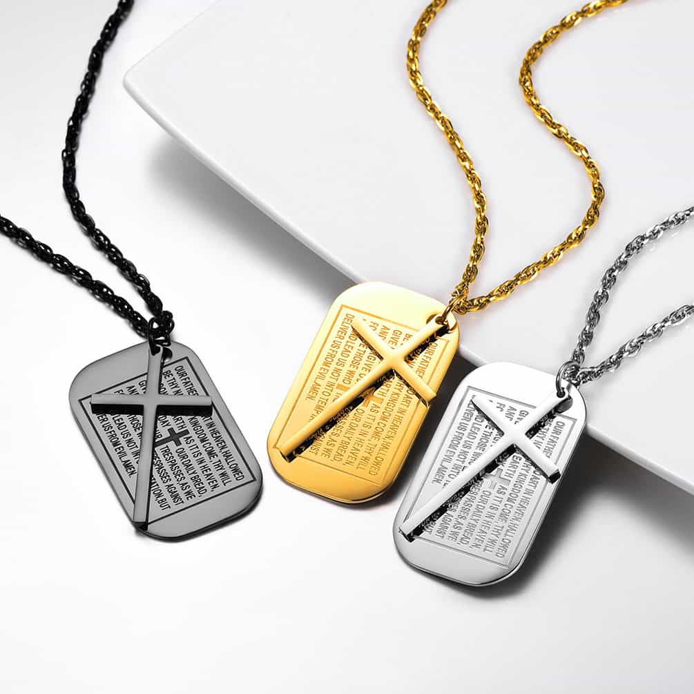 FaithHeart Christian Dog Tag Pendant with Cross Necklace For Men FaithHeart