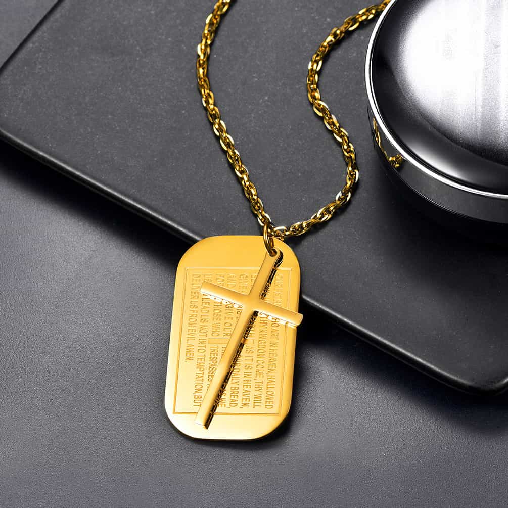 FaithHeart Christian Dog Tag Pendant with Cross Necklace For Men FaithHeart