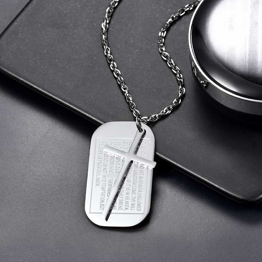 FaithHeart Christian Dog Tag Pendant with Cross Necklace For Men FaithHeart