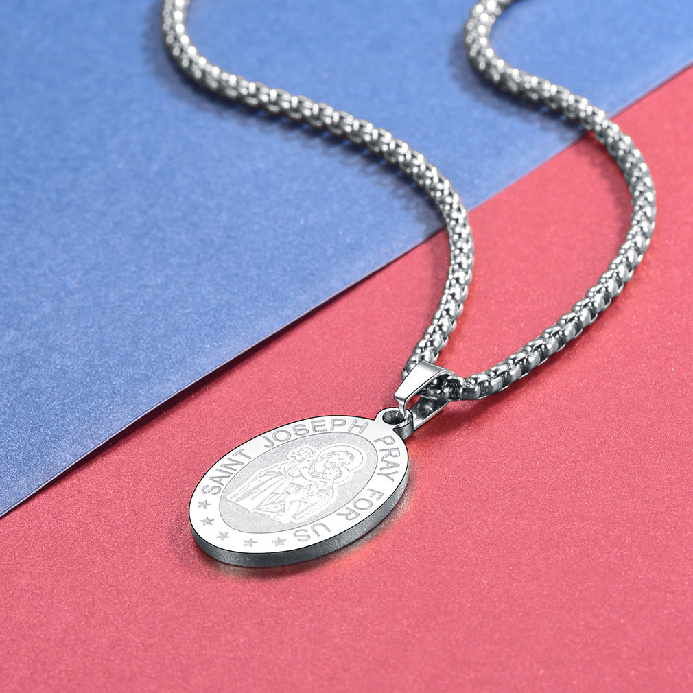 FaithHeart Saint Joseph Engraved Necklace Catholic Saints Medal FaithHeart